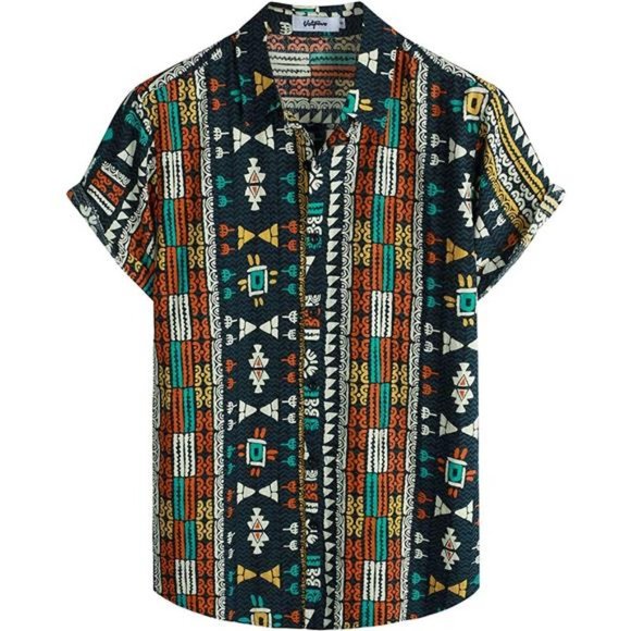 Mens Summer Tropical Shirts Short Sleeve Navy Black Casual Button Down Shirts
